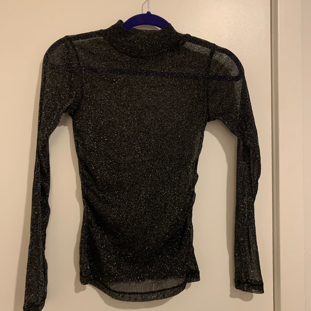 All Saints Sparkly Mock Neck See Through Top